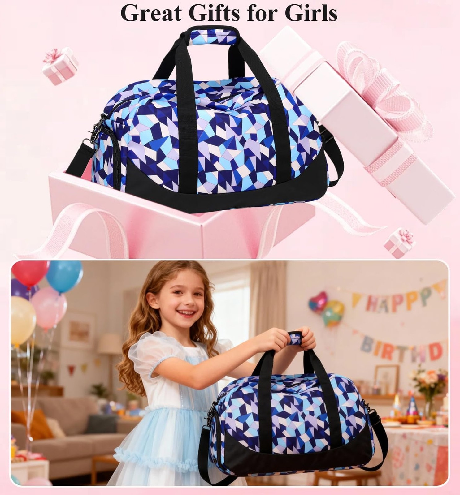 DSIUE Kids Duffle Bag Girls Sports Gym Bag, Small Weekender Overnight Bags Ca…