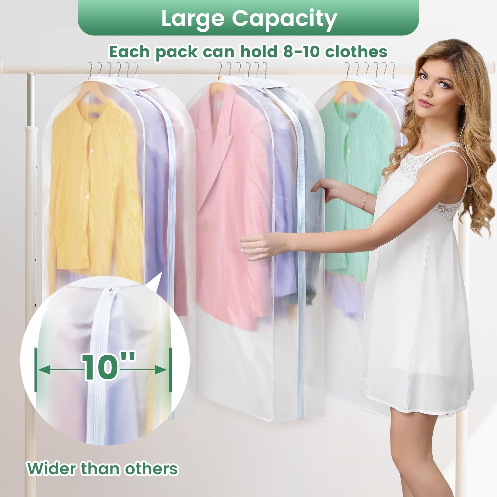 Carbrea 10″ Gusseted Garment Bags for Hanging Clothes – 3 Packs Translucent S…