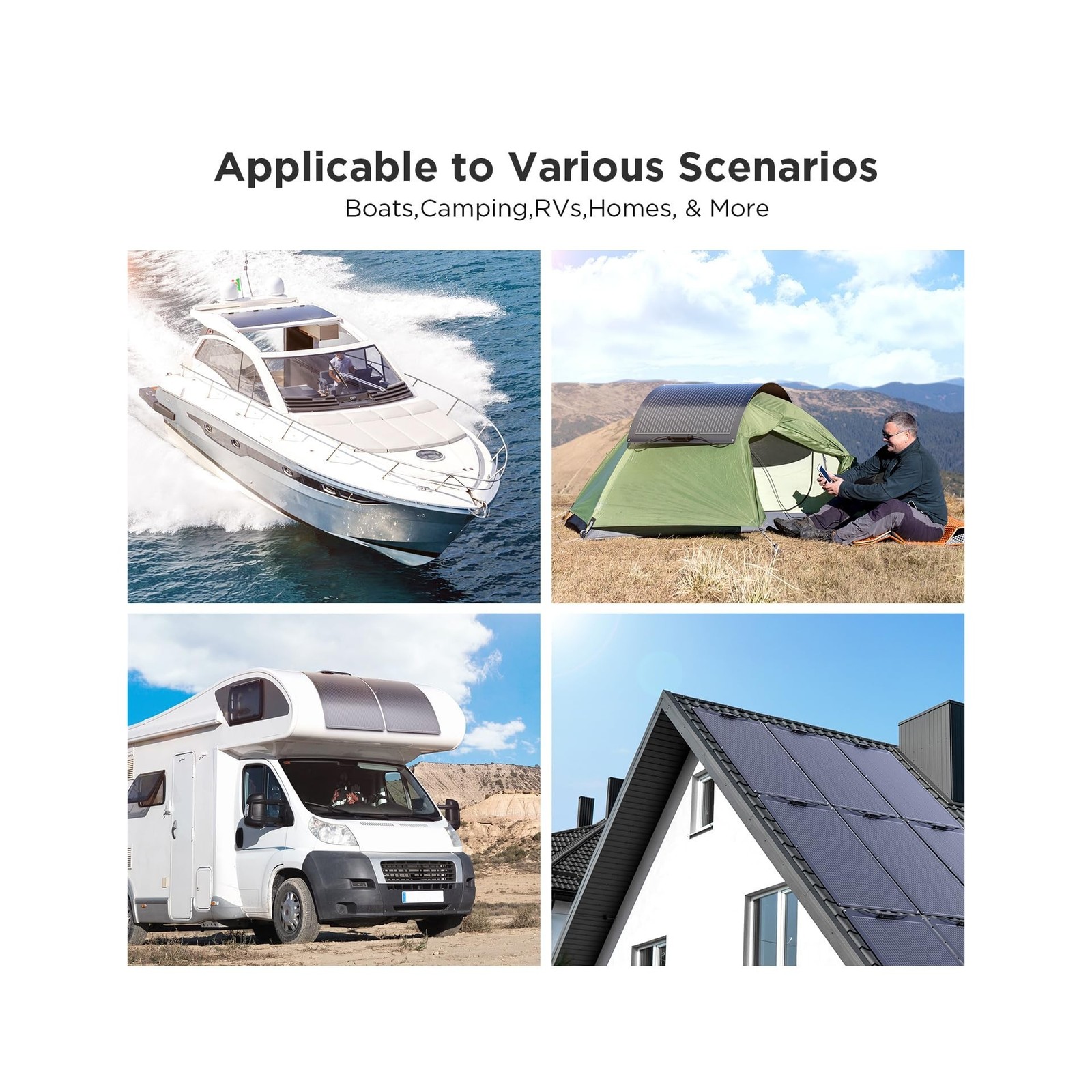200W Flexible Solar Panel, Thin Lightweight 2PCS 100 Watt 12V/24V RV Solar Pa…