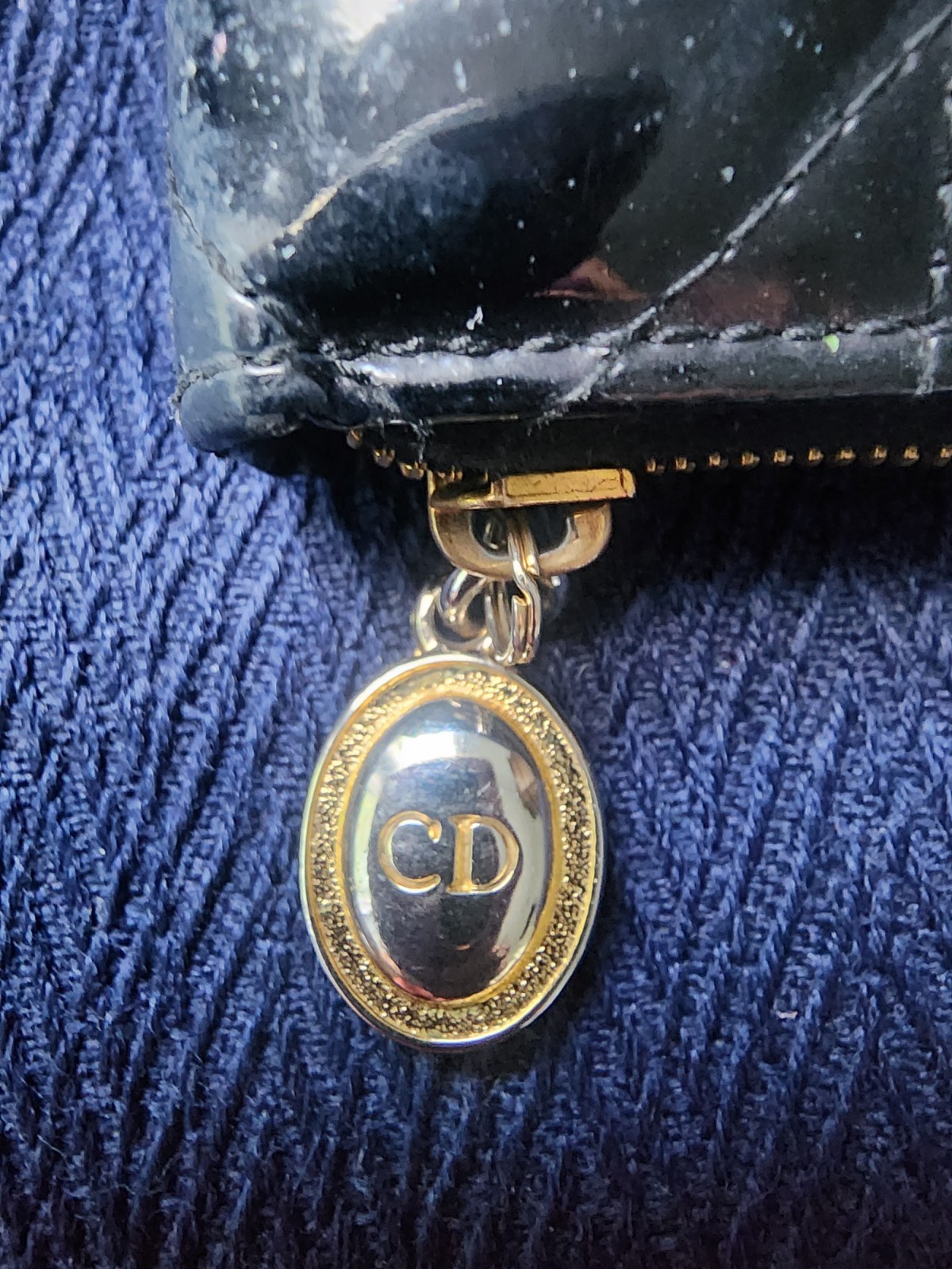 Christian Dior Black Quilted Zip-Around Wallet Gold-Tone Charm Logo Women’s