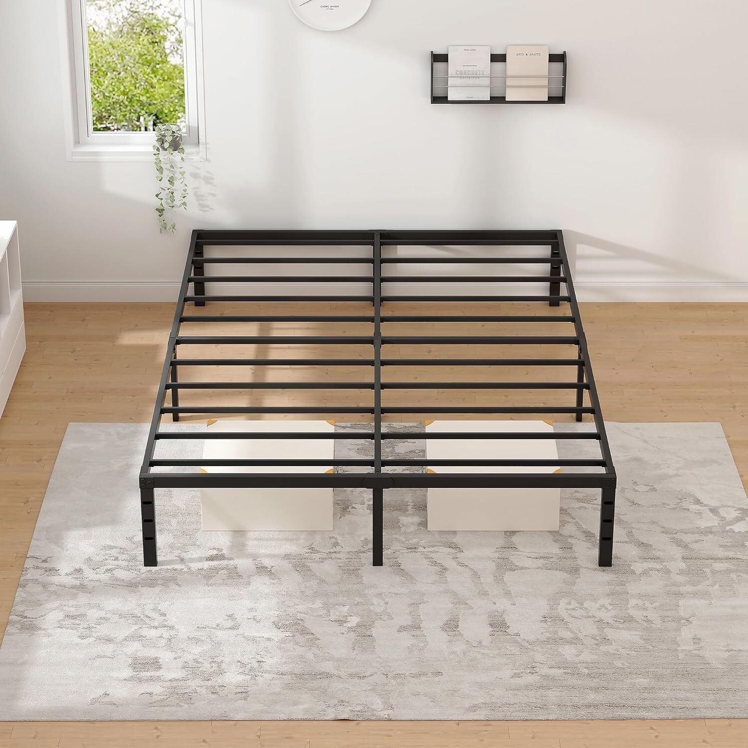 Metal Bed Frame,Queen Size Bed Frame with Storage Space,Heavy Duty Sturdy Mat…
