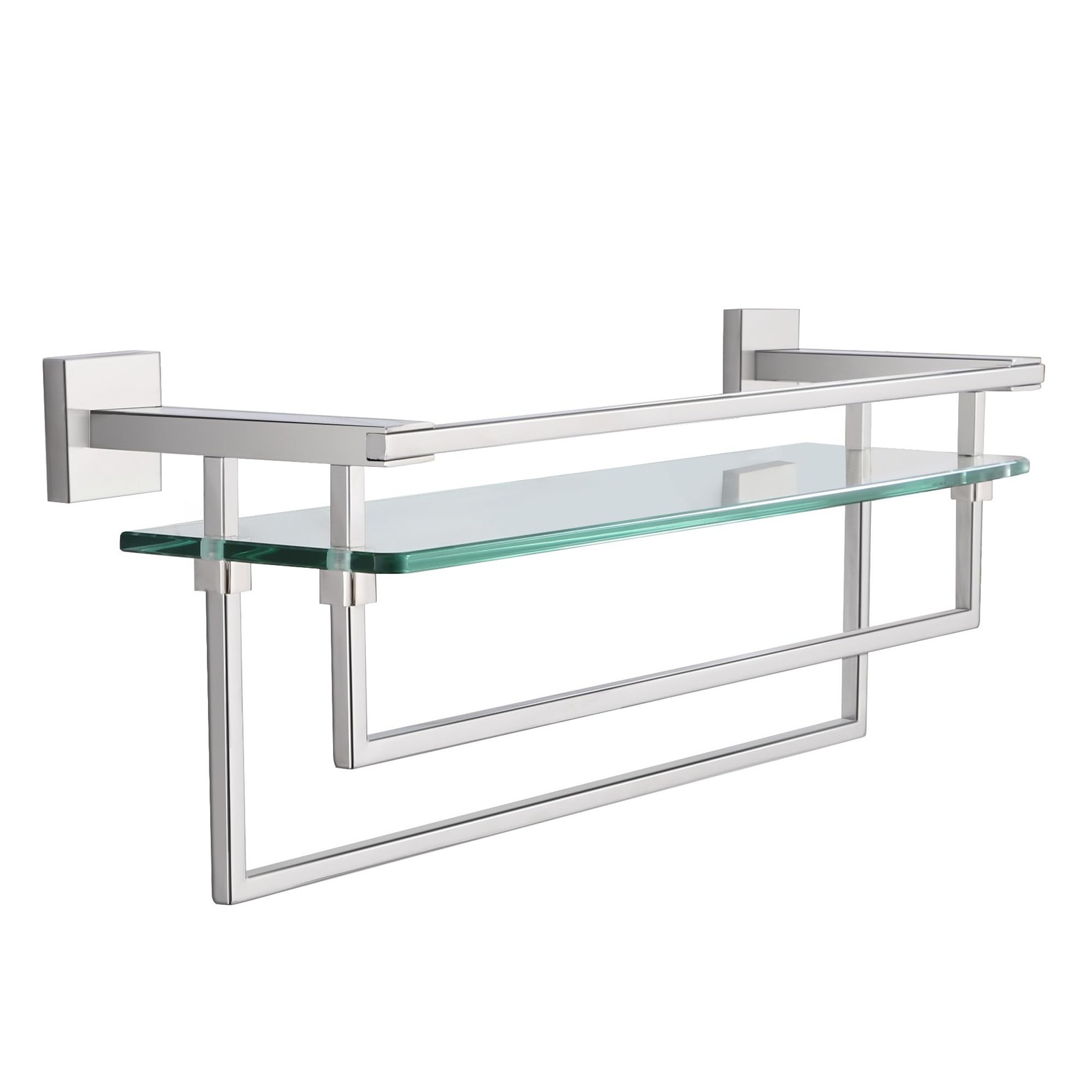LANC Bathroom Shelf with Towel Bars – 20-Inch Silver Floating Tempered Glass …