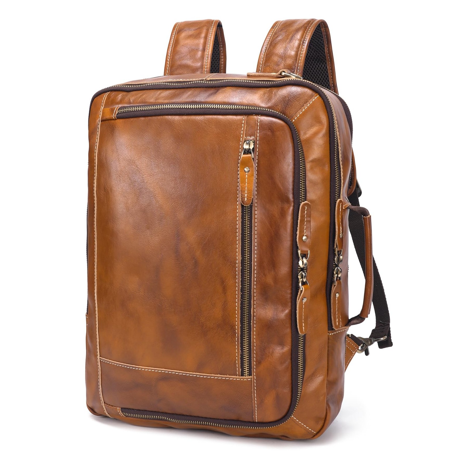 LANNSYNE Vintage Genuine Leather Backpack For Men, 2 in 1 Expandable Briefcas…
