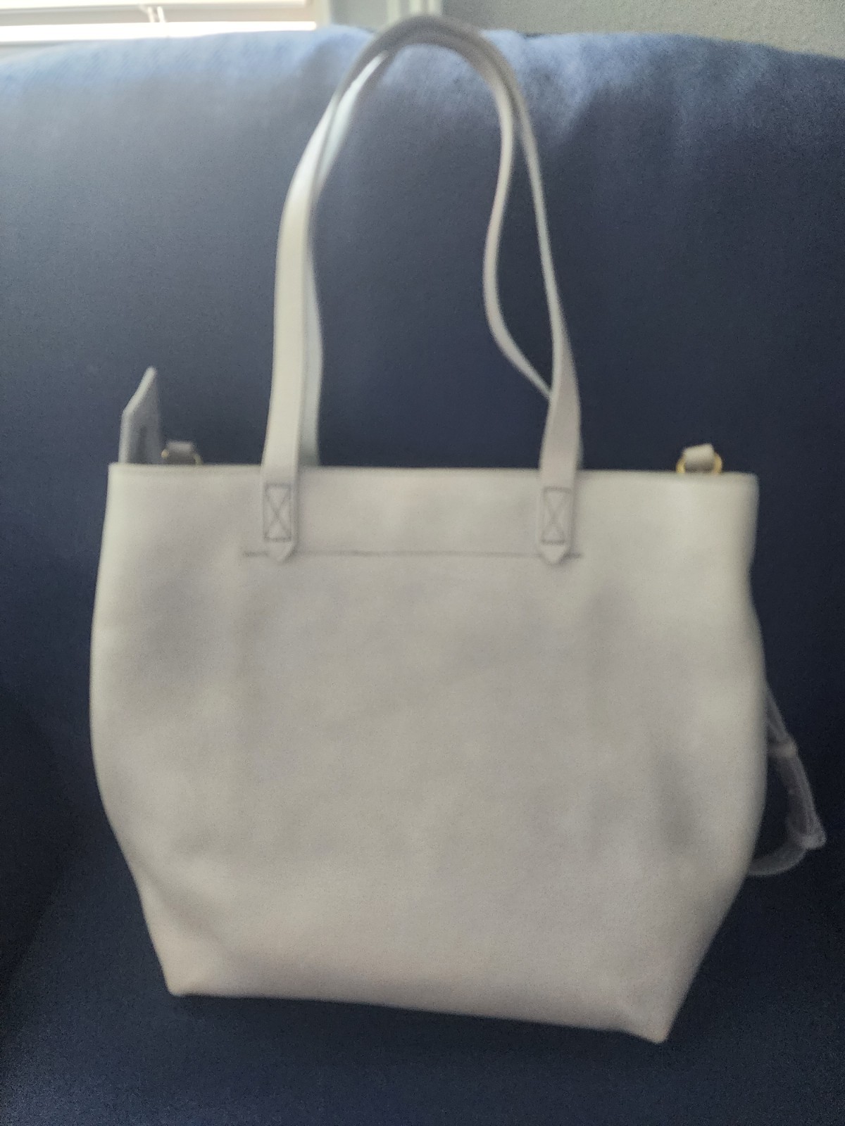 Madewell Light Gray Leather Tote Bag with Detachable Strap, Pouch, Zip Closure