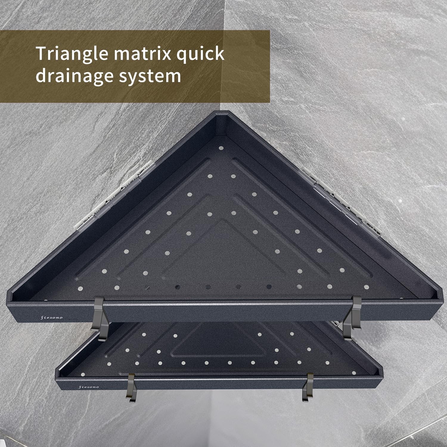 Corner Shower Shelves with Hooks, 2-Tier Triangular Metal Shower Corner Caddy…