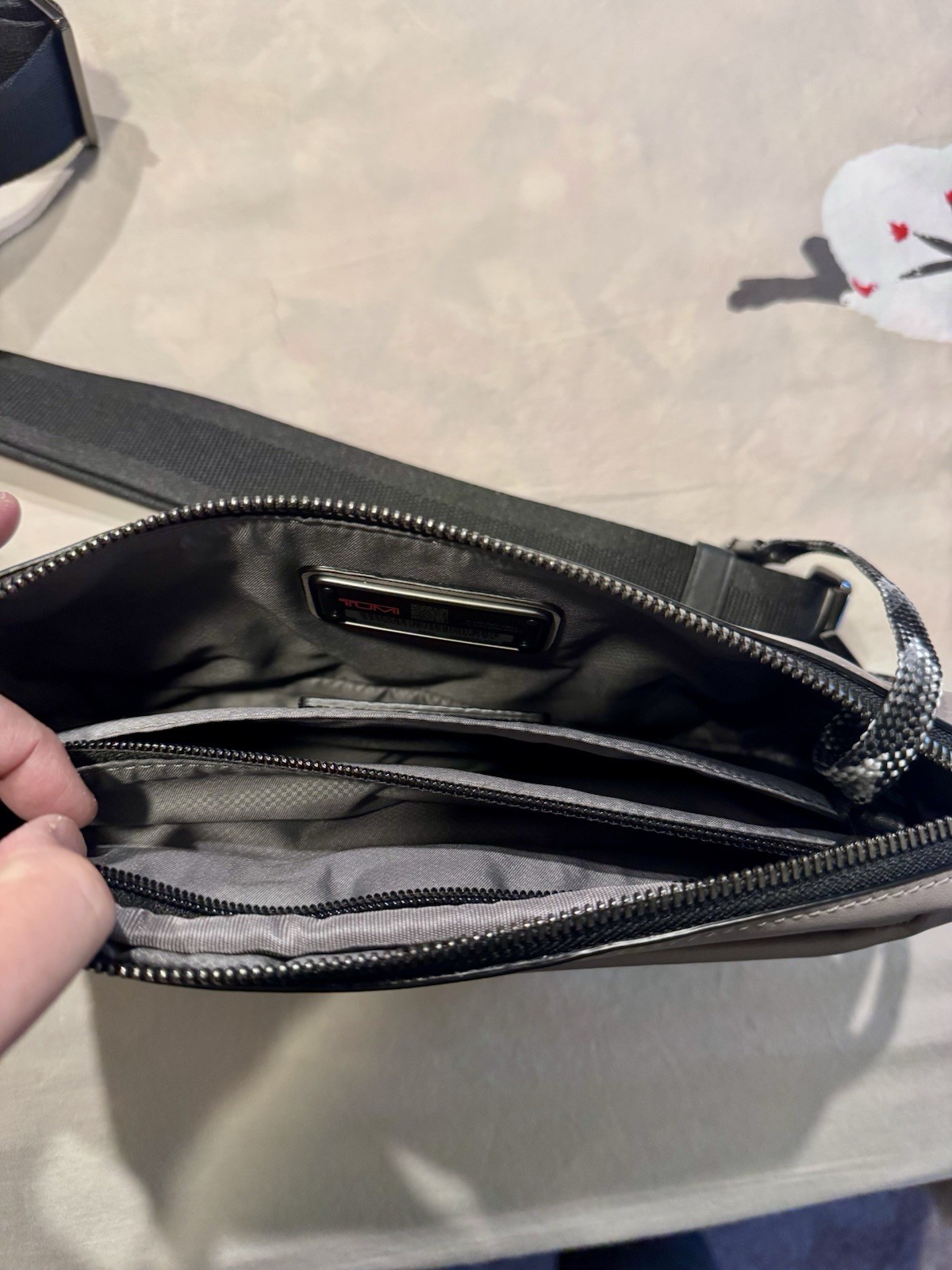 Tumi Grey Leather Fanny Pack or Crossbody w/Attached Key Ring, NWOT