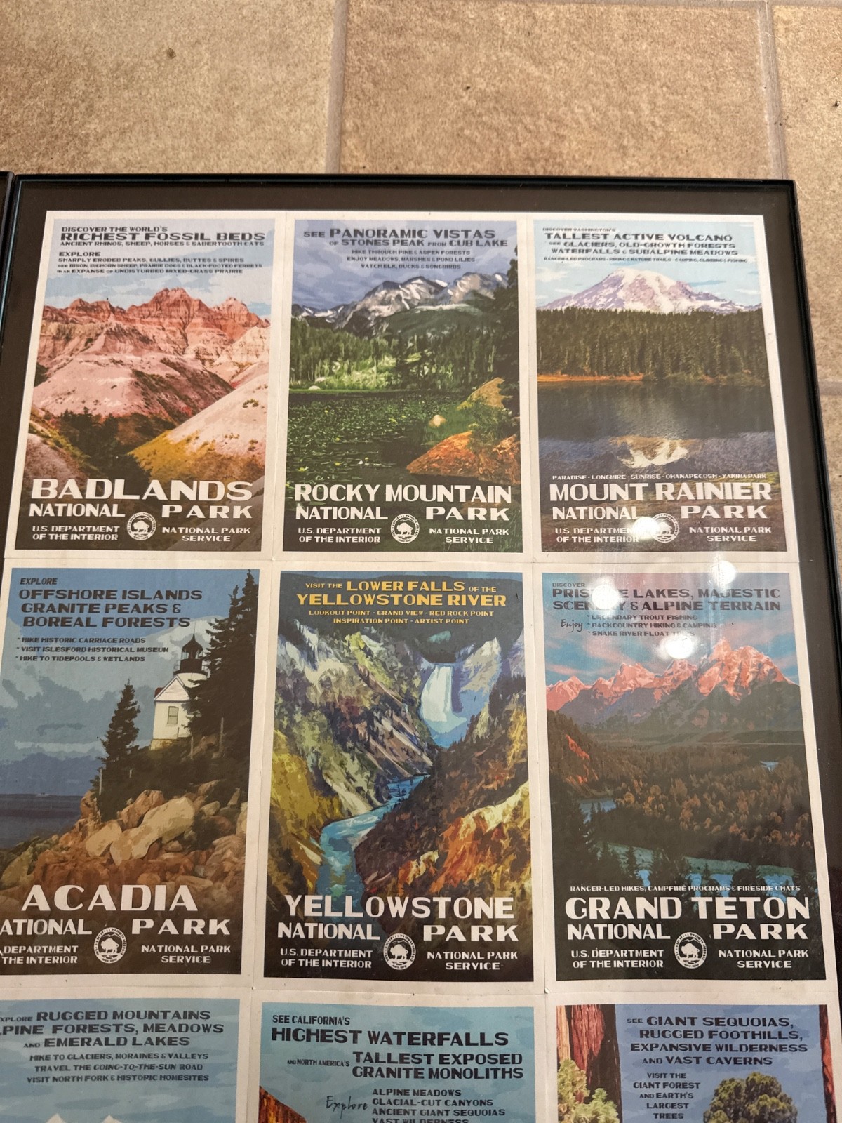 Lot Of 2 Framed Collection Of National Parks Cards 13″ x 20″ Yellowstone Arches