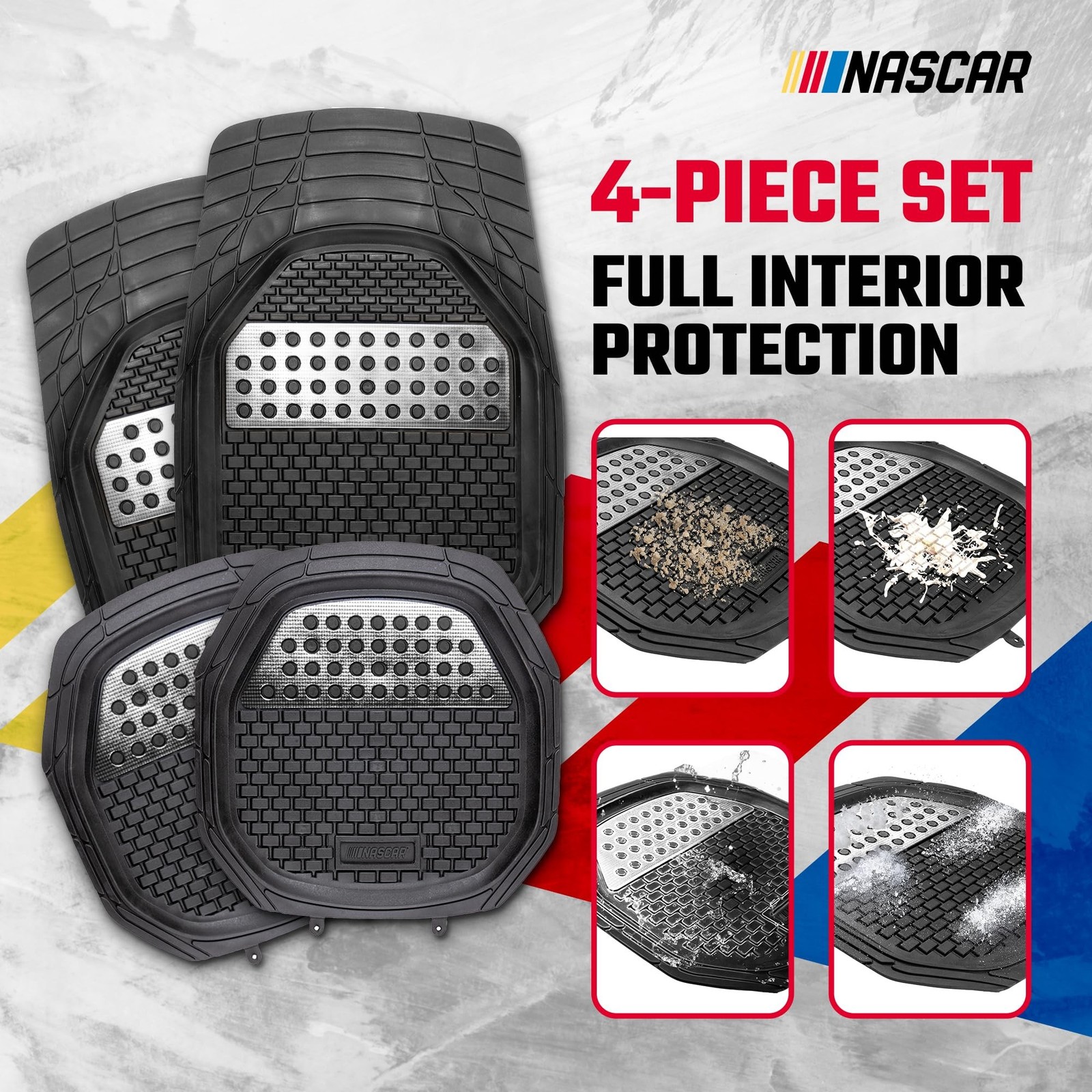 NASCAR Elite Car Floor Mats – 4-Piece Set | Heavy Duty All-Weather Rubber
