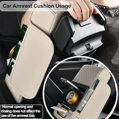 Car Center Console Cover Armrest Cushion Cup Holder Storage Phone Slot Black PU