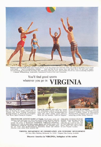 1966 Virginia travel on the Beach Golf Fishing Mountain Riding PRINT AD