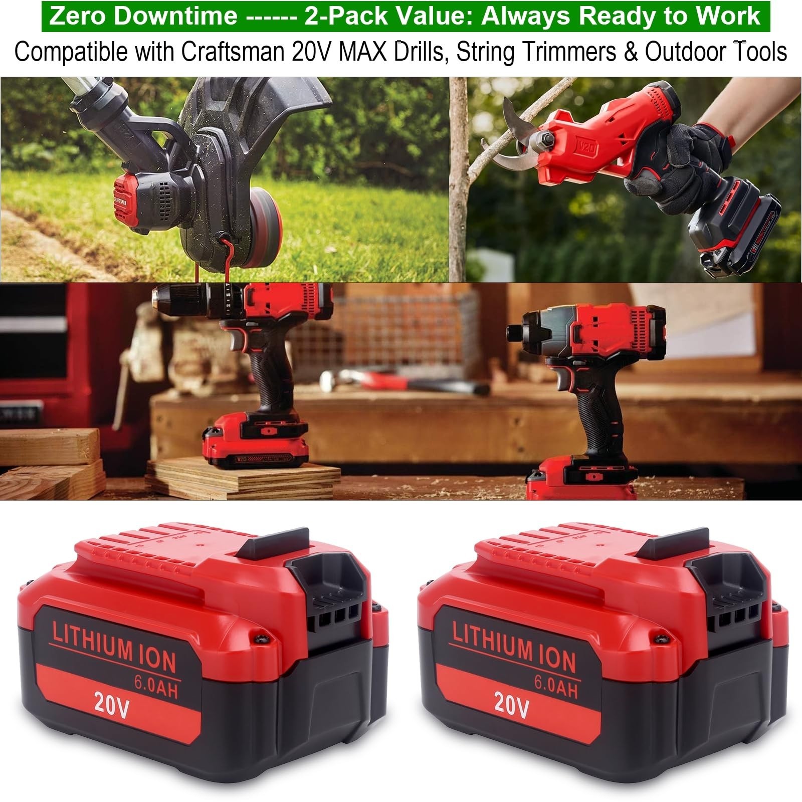 Upgraded 6.0Ah 20V Lithium Replacement Battery Compatible with Craftsman V20 …