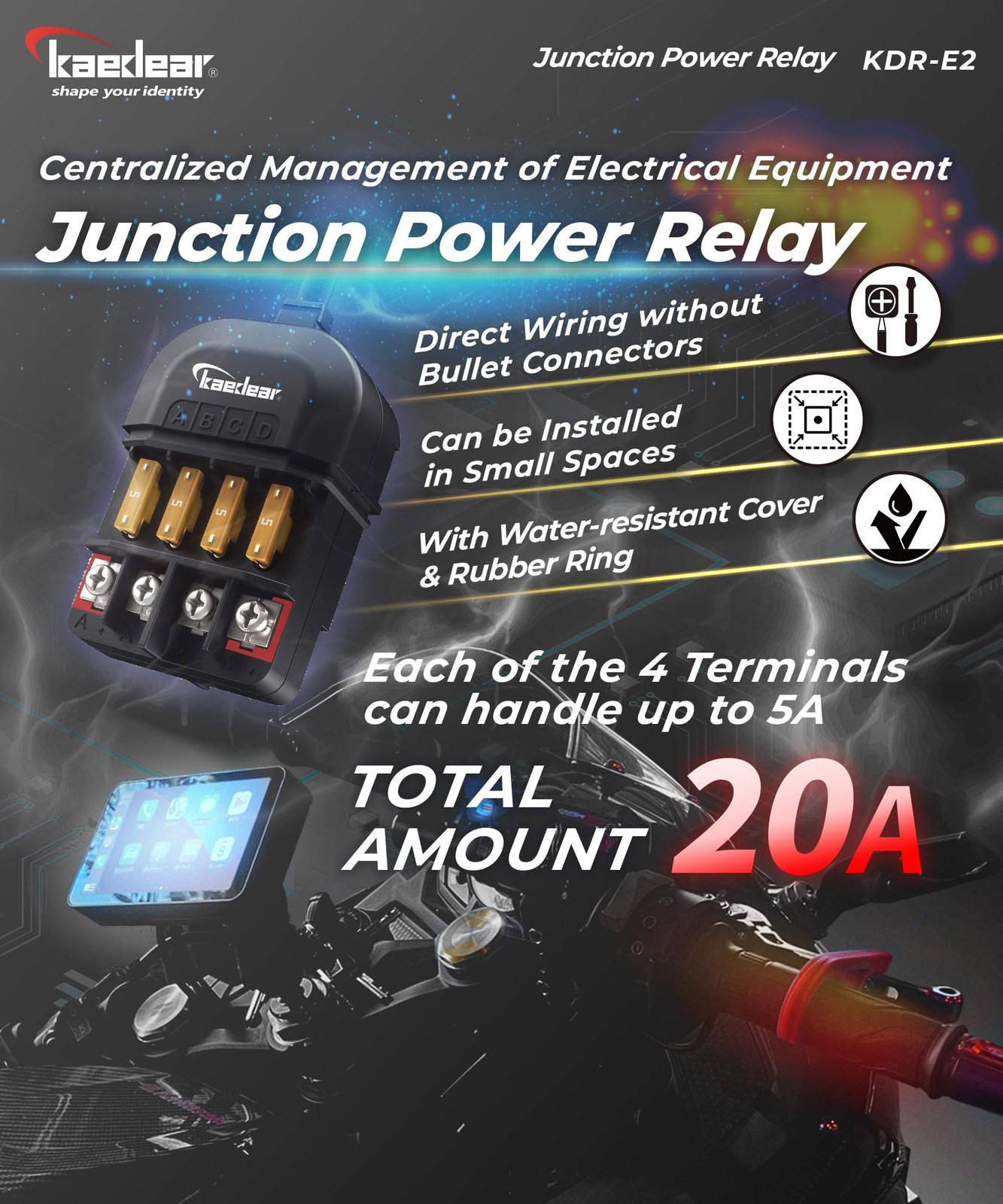 KAEDEAR DC12V 20A Waterproof 4-Way Motorcycle Power Relay Kit, KDR-E2 | DC 12…