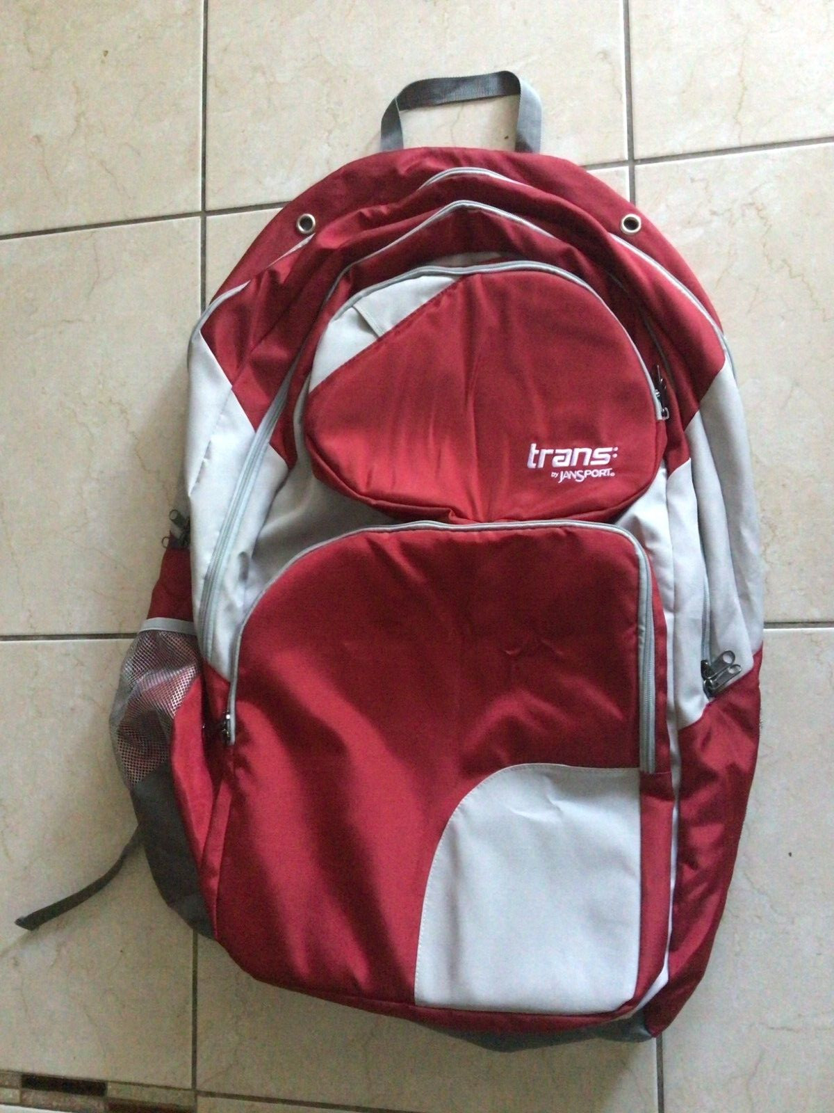 Jansport Bag Lightweight Oversized Backpack Travel Hiking Unisex Red & Gray