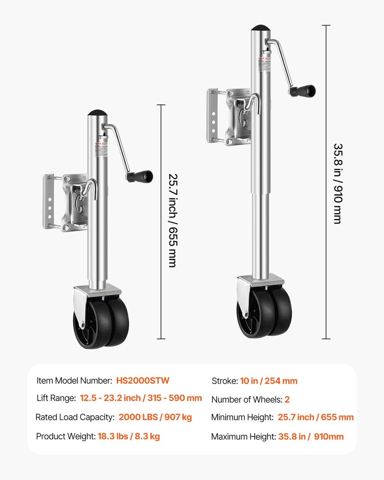 VEVOR Trailer Jack with Wheel, 2000 lbs Load Capacity, Heavy Duty Swivel Boat…