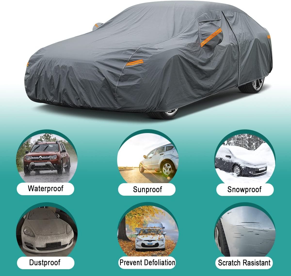 16 Layers Car Cover Waterproof All Weather, Heavy Duty Outdoor Car Cover Univers