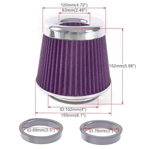 4-Inch Cold Air Intake Filter – Washable, High Performance, 3″ or Short Purple