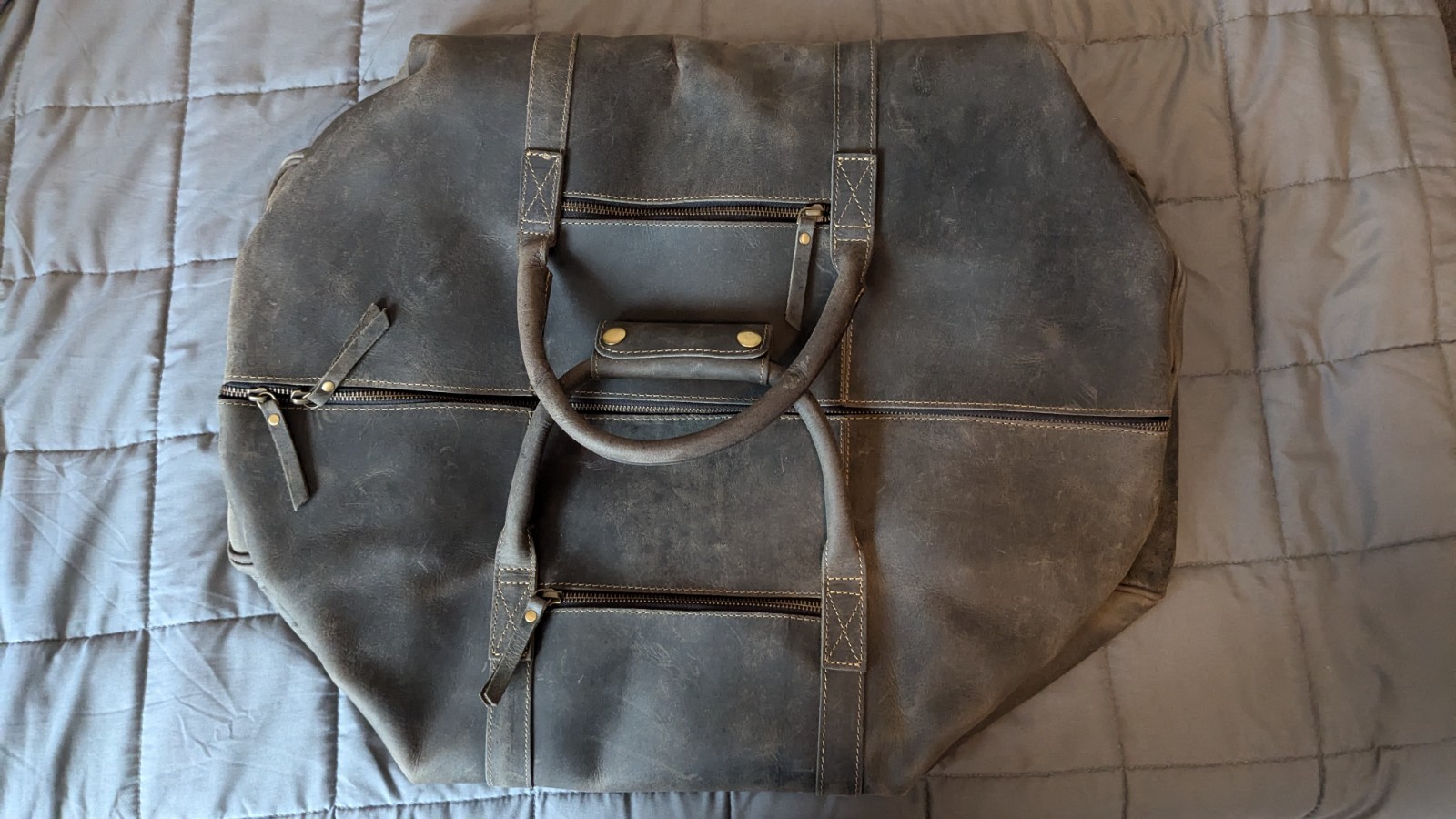 KmalC 24″ Leather Duffle Bag Charcoal Black Distressed Travel Gym NEW