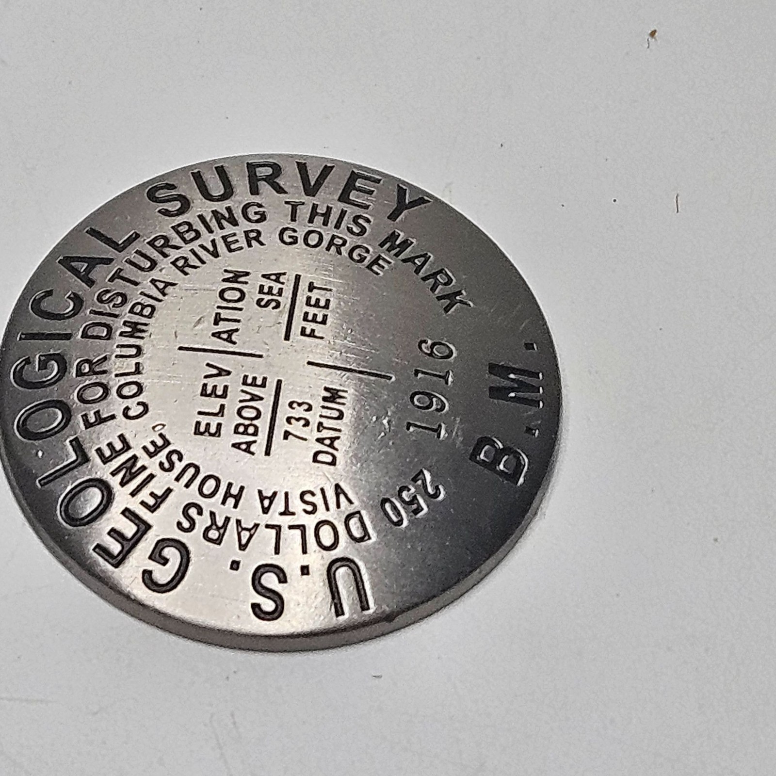 U.S. Geological Survey Benchmark Replica Vista House Columbia River Gorge 1916