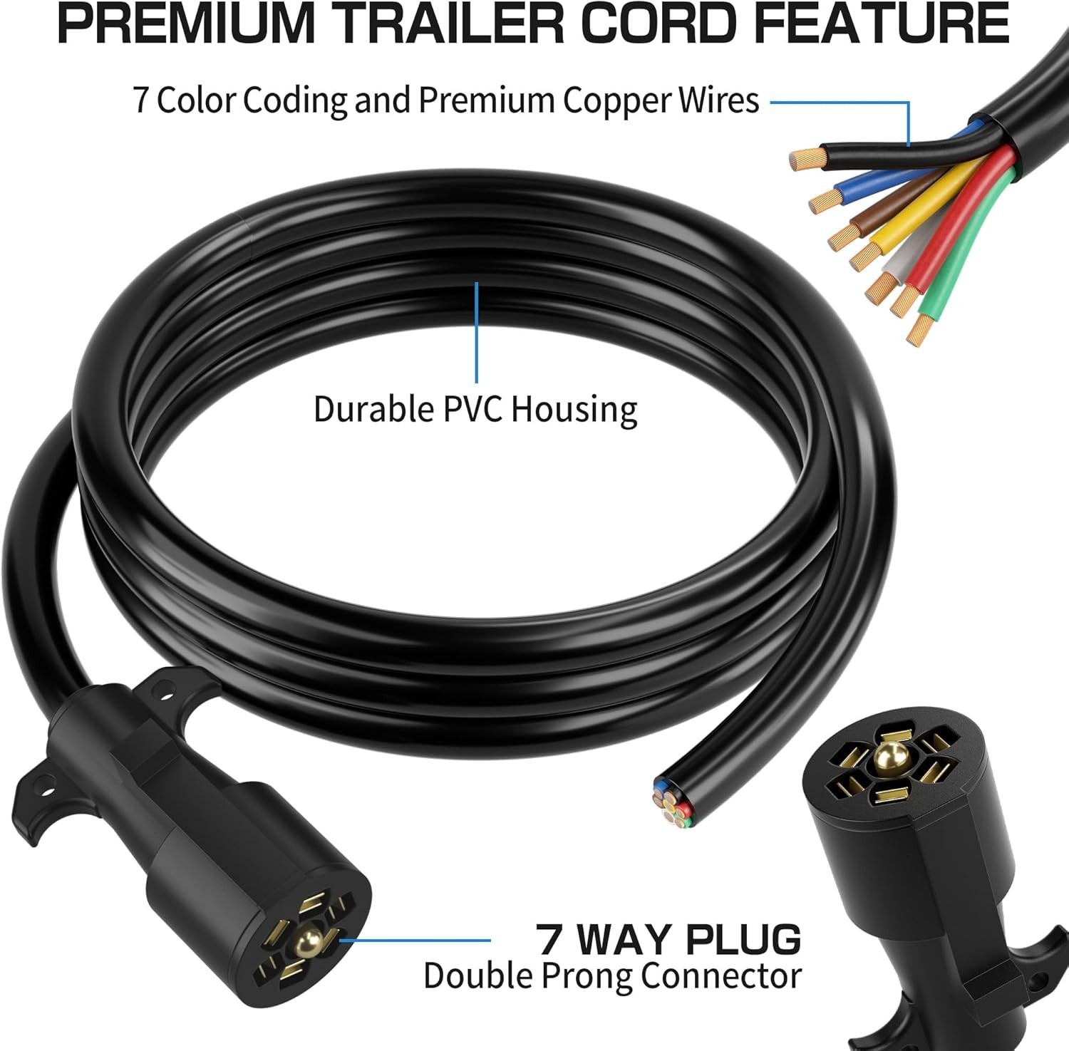 7 Way Trailer Wiring Harness Kit 8 Ft Trailer Cord With 7 Pin Trailer P