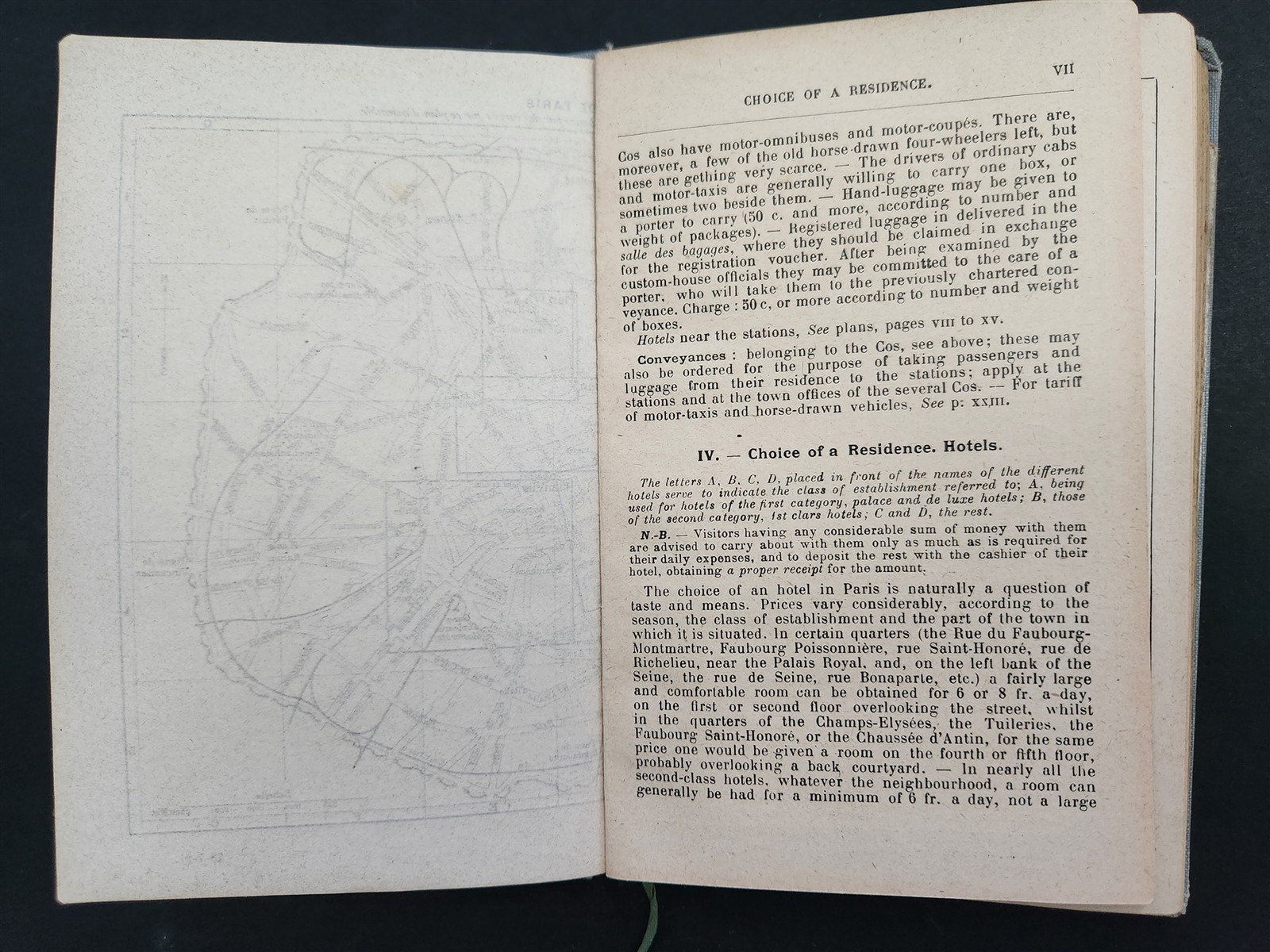 antique PARIS GUIDE travel w FOLDOUT MAP holy stairs die cut kleinert ILLUS