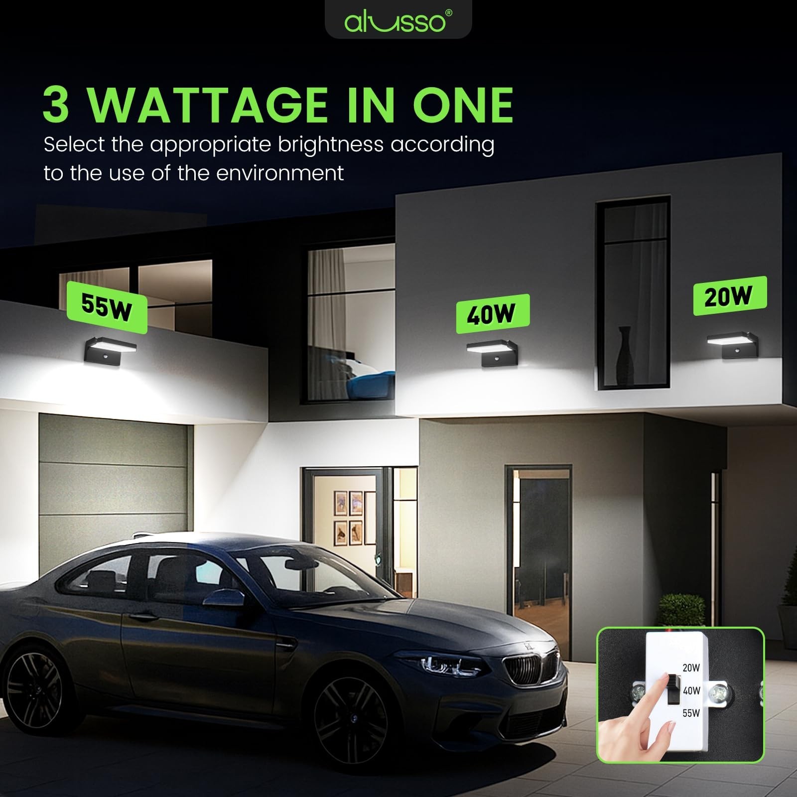 ALUSSO® 20W/40W/55W LED Outdoor Motion Sensor Wall Light, 3000K/4000K/6500K