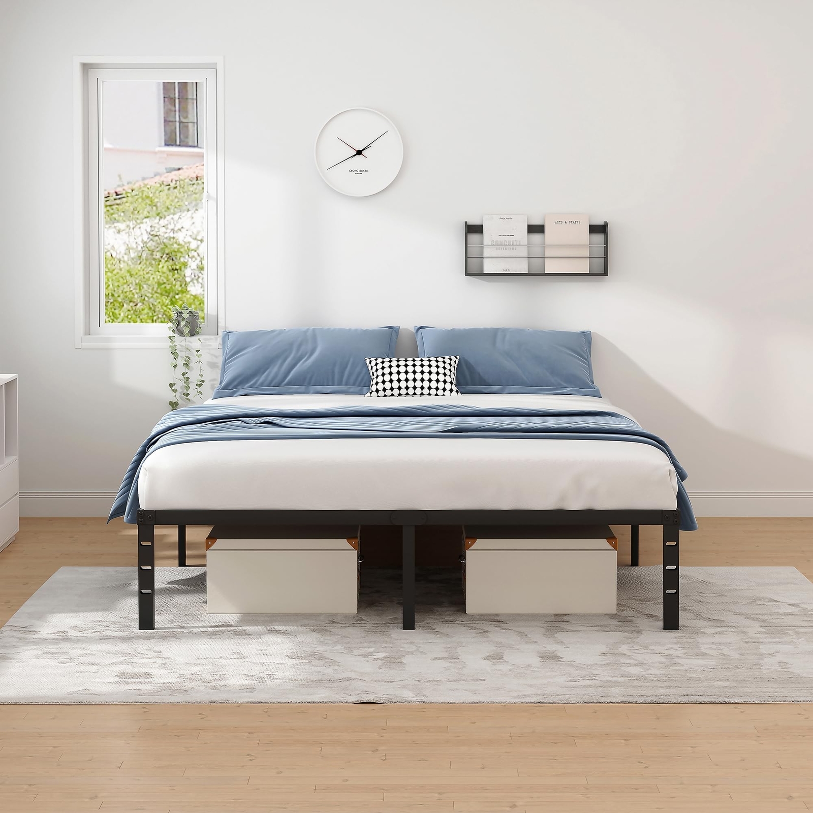 Metal Bed Frame,Queen Size Bed Frame with Storage Space,Heavy Duty Sturdy Mat…