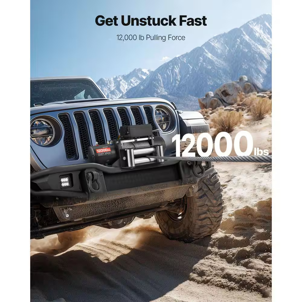 Electric Winch 12V DC Truck Winch 12000 Lbs. Load Capacity, with 0.36 In. X80 Ft