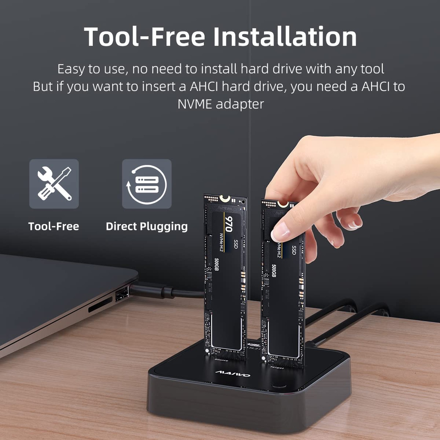 MAIWO Dual Bay M.2 NVMe Duplicator Cloner Dock, Support Max 2 x 4TB 20Gbps AH…