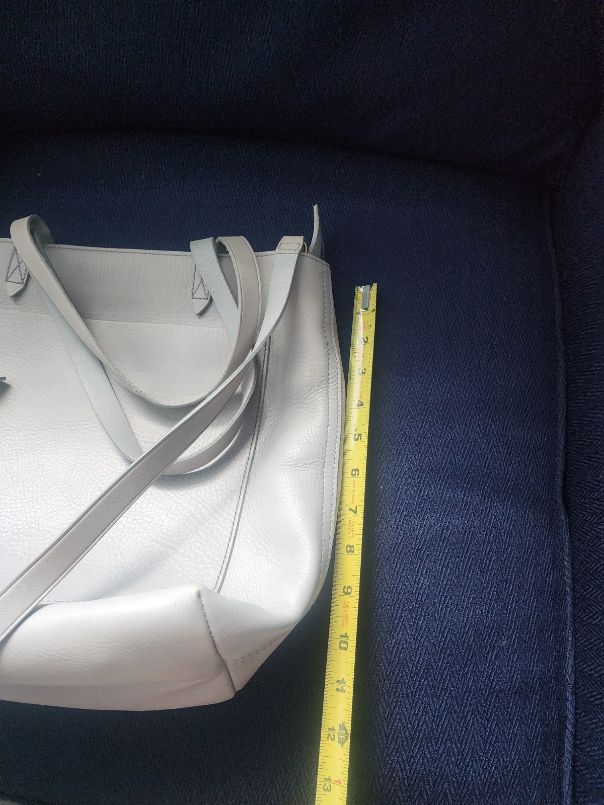 Madewell Light Gray Leather Tote Bag with Detachable Strap, Pouch, Zip Closure