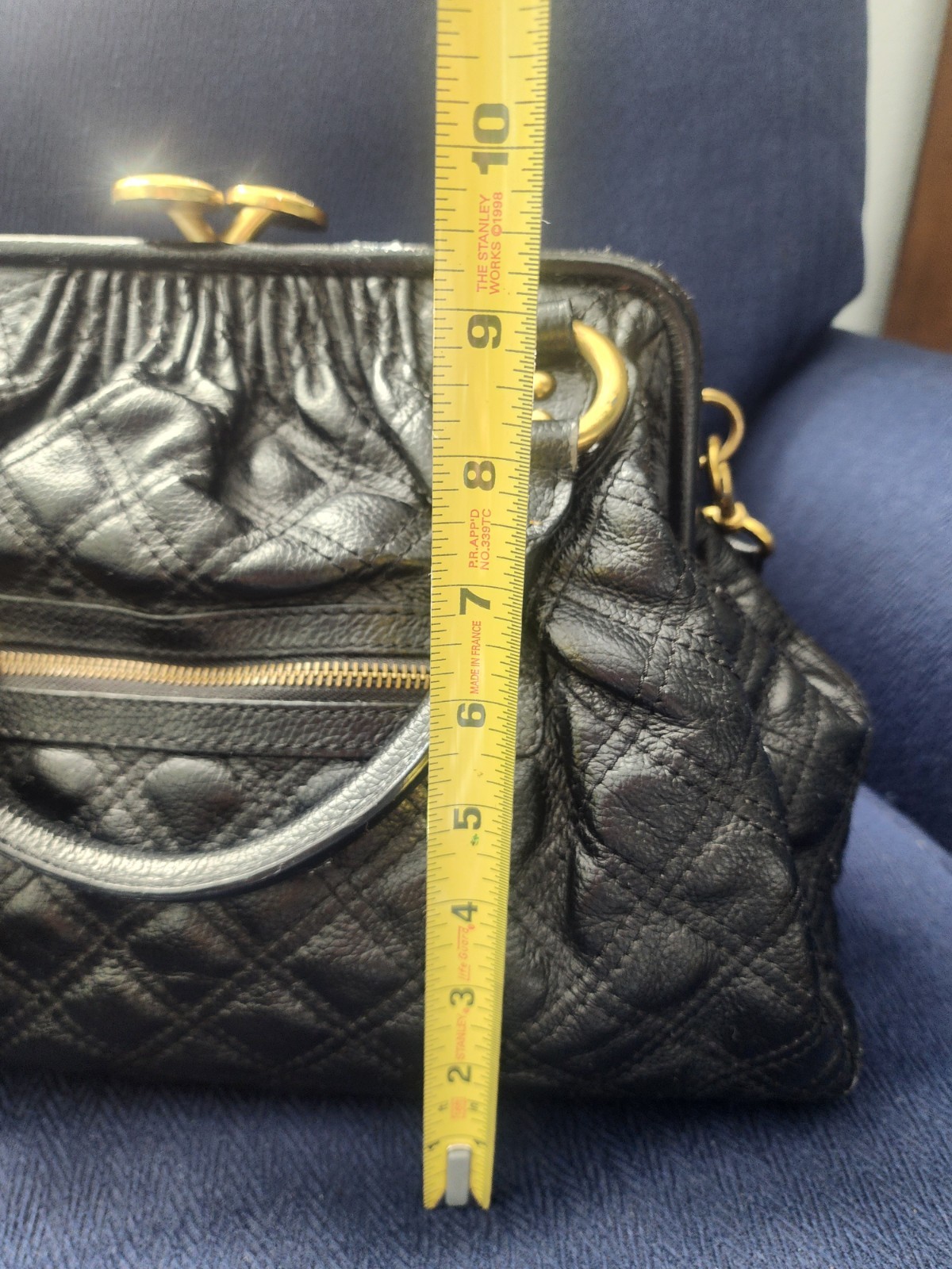 Marc Jacobs Black Quilted Satchel Gold Chain Hardware Designer Top Handle Italy