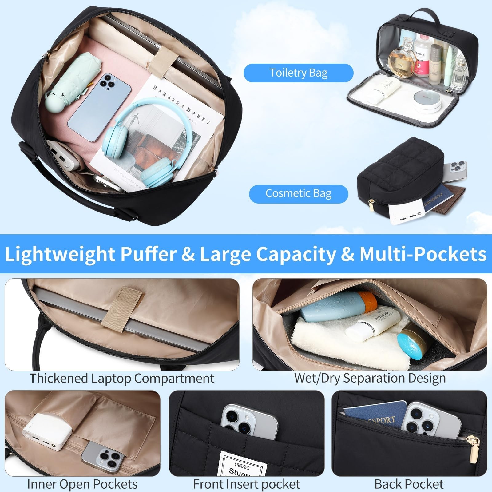 Puffer Weekender Bags for Women: Large Overnight Bags Travel Duffel Bag Carry…