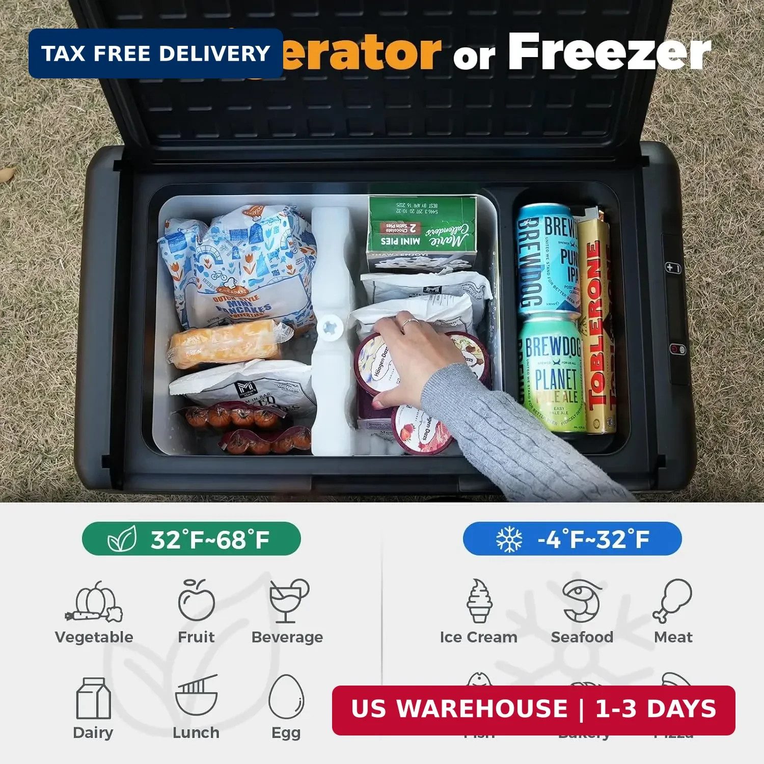 Setpower 12V Refrigerator 21 Quart Portable Freezer 50 Hours Keep Cool,Electric
