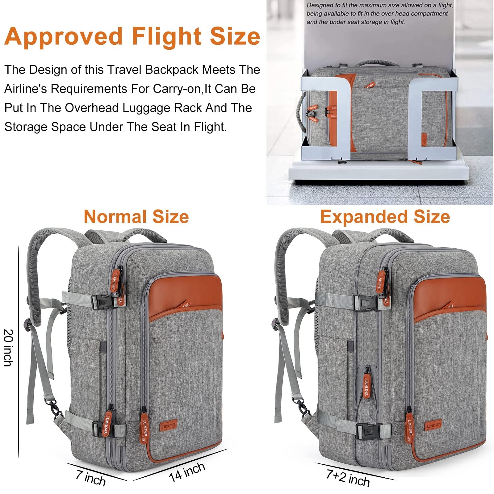 Lumesner Carry on Travel Backpacks, Extra Large 40L Flight Approved Bag for M…