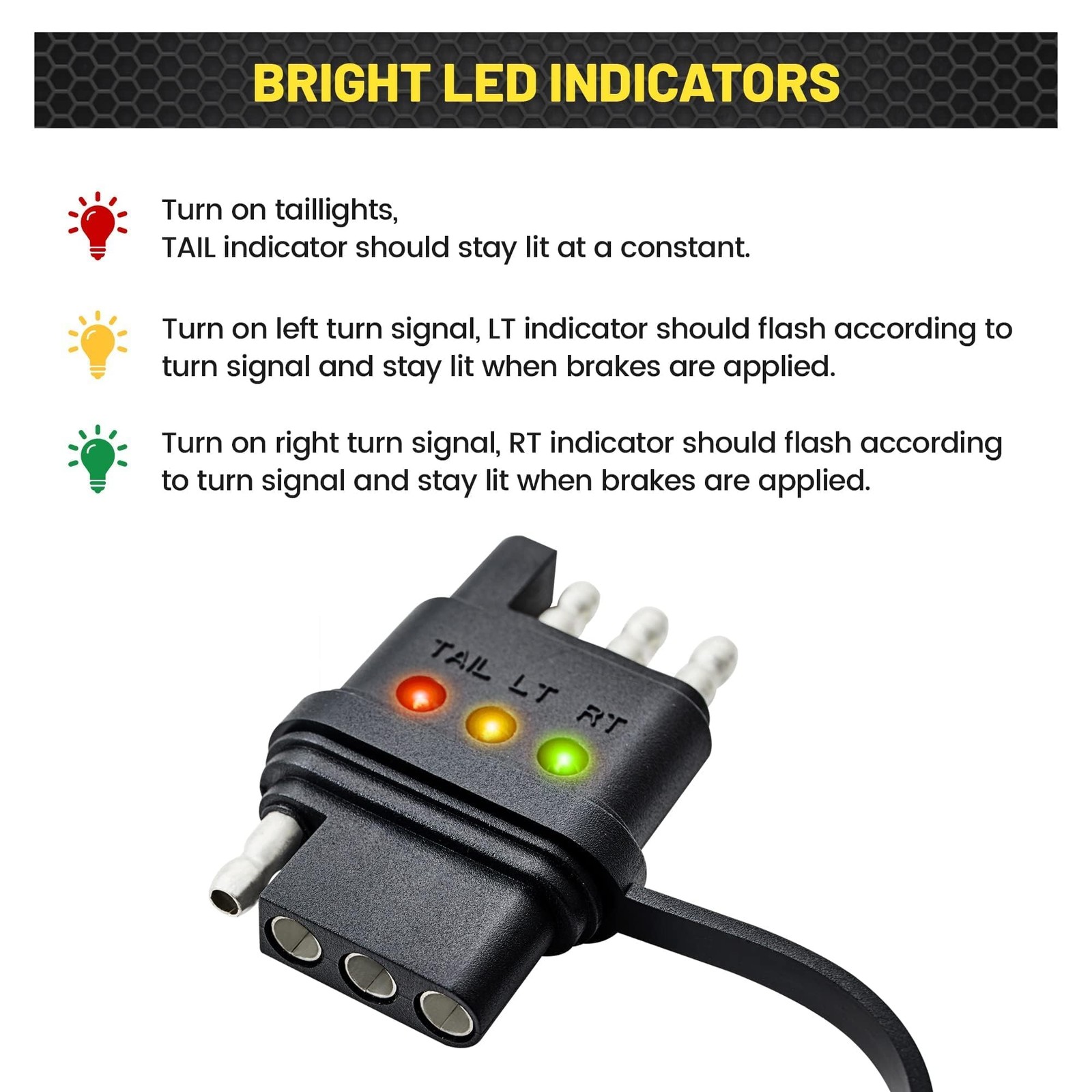 4-Way Flat Trailer Wiring Tester 4 Pin Male Female LED Indicators RV Hitch