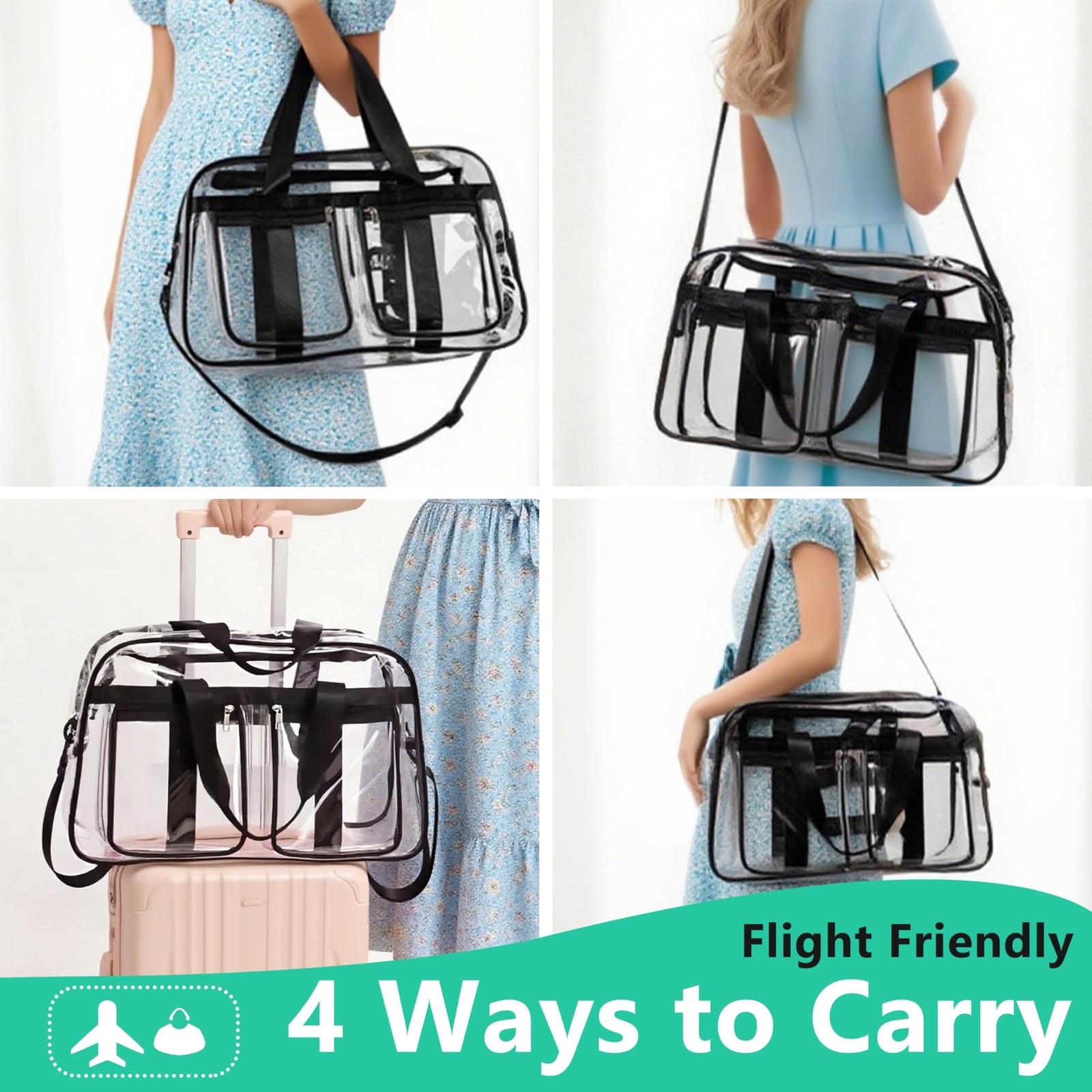 Large Clear Tote Bag 20” for Duffle, Clear Carry On Beach Bag for Travel W