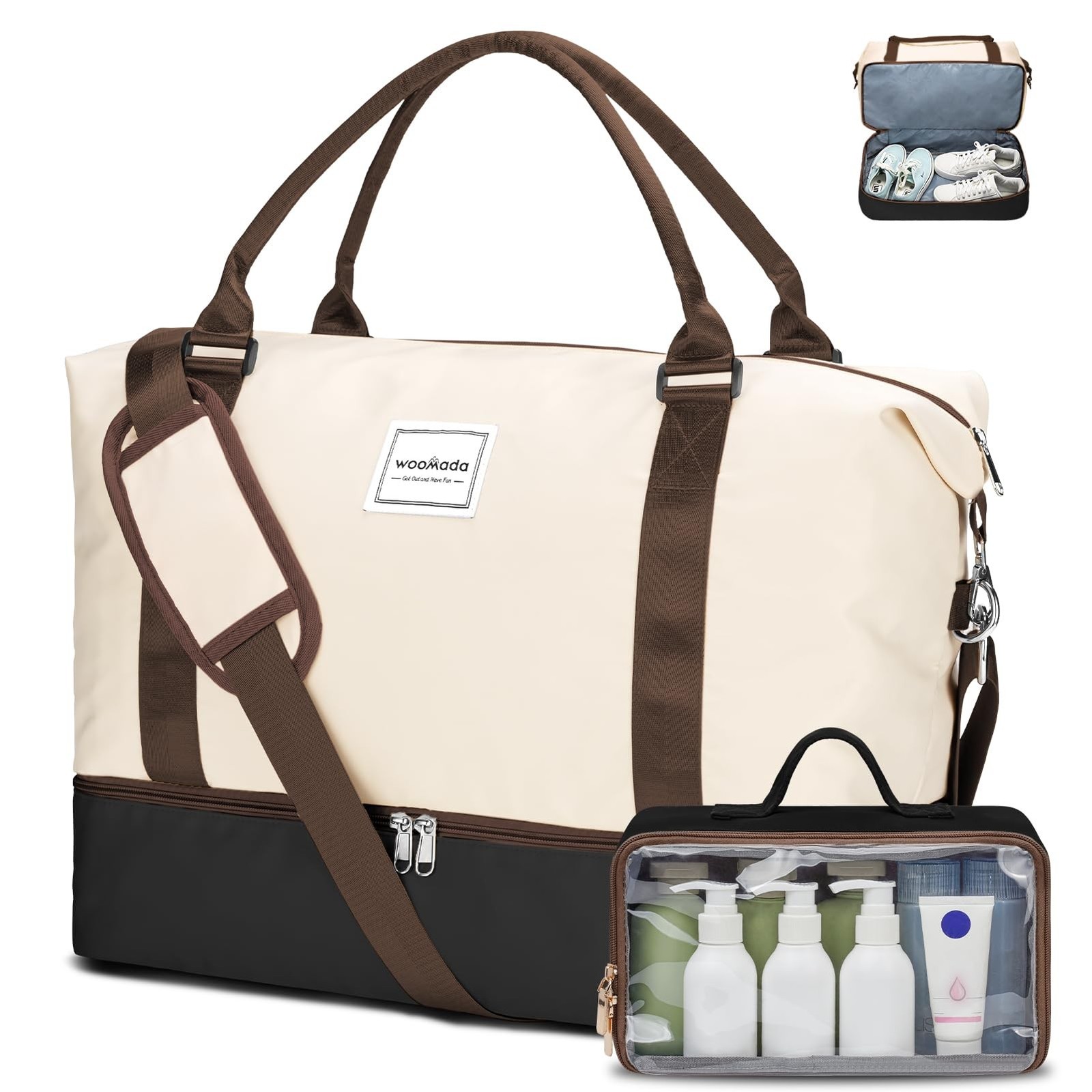 WOOMADA Weekender Overnight Bag for Women, Carry on Shoulder Travel Duffel wi…