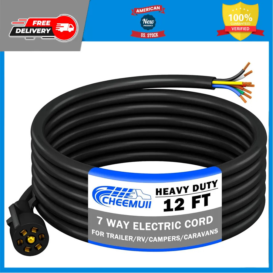 15ft 7 Way Trailer Wiring Harness Kit with Junction Box for RV and Camper