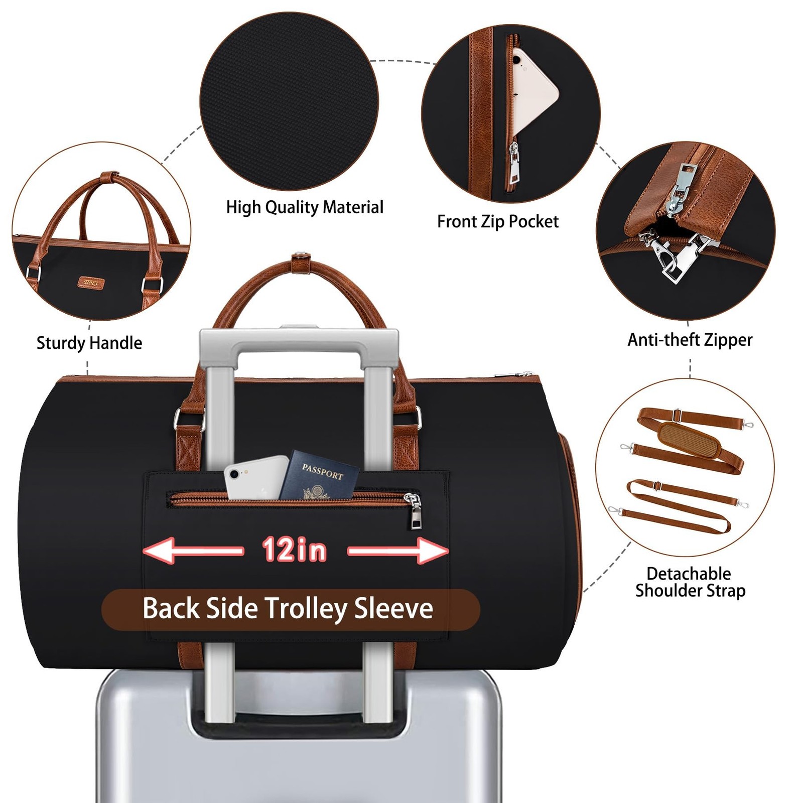 Convertible 2-in-1 Garment Bags for Travel, 50L Carry On Garment Duffle Bag W…