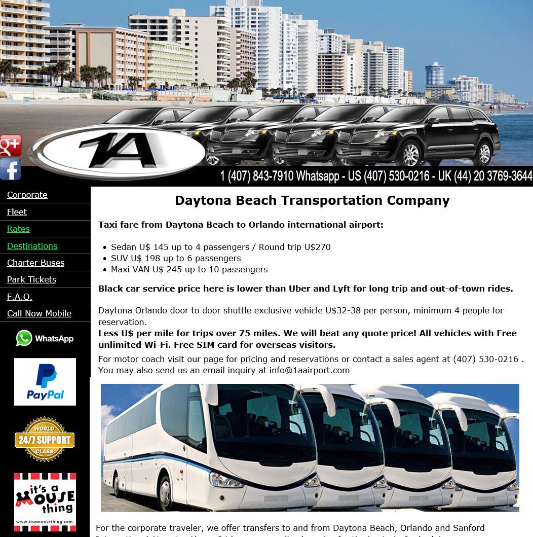 New Smyrna Beach taxi to Orlando airport MCO $175 Sedan, SUV, Van and Minibus