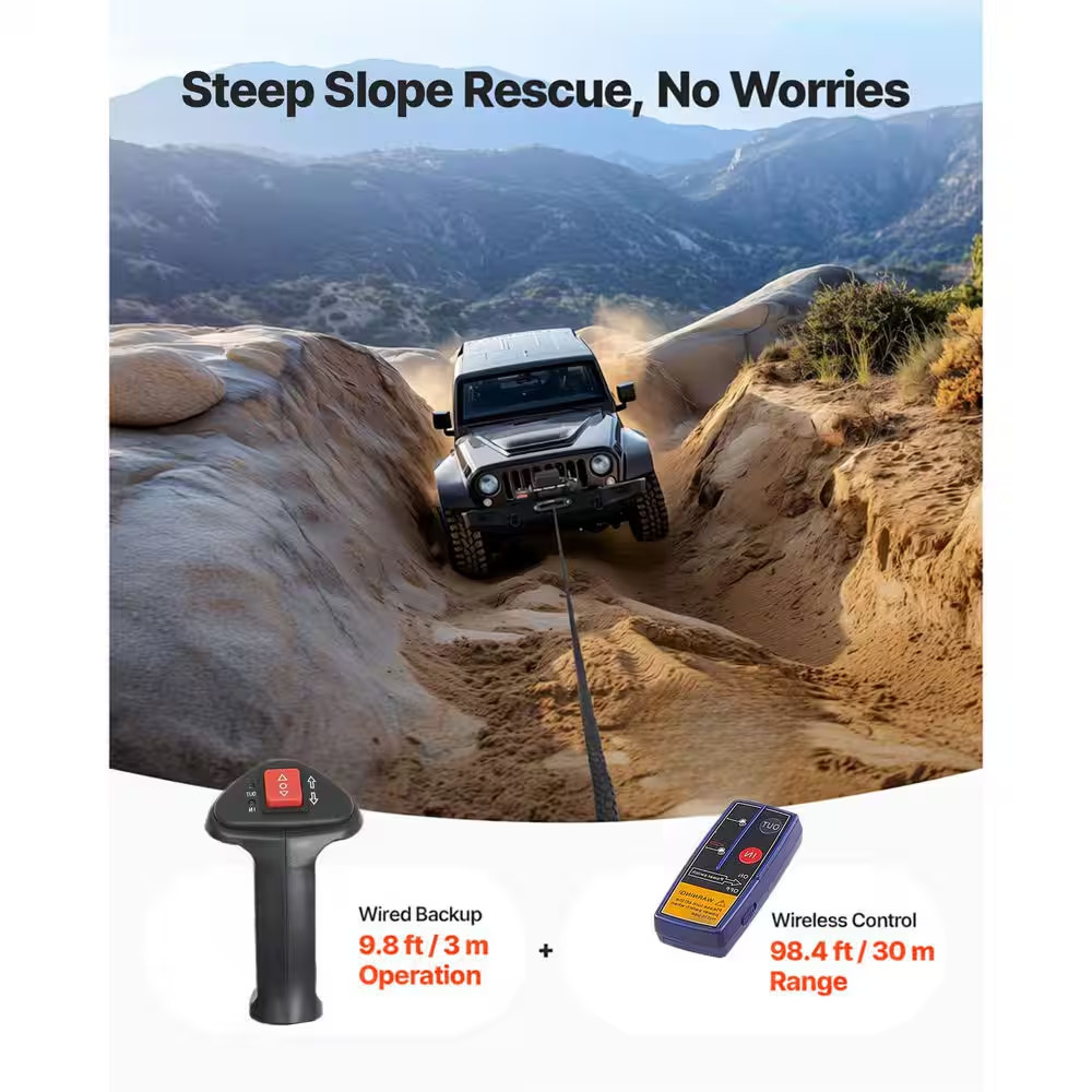 Electric Winch 12V DC Truck Winch 12000 Lbs. Load Capacity, with 0.36 In. X80 Ft