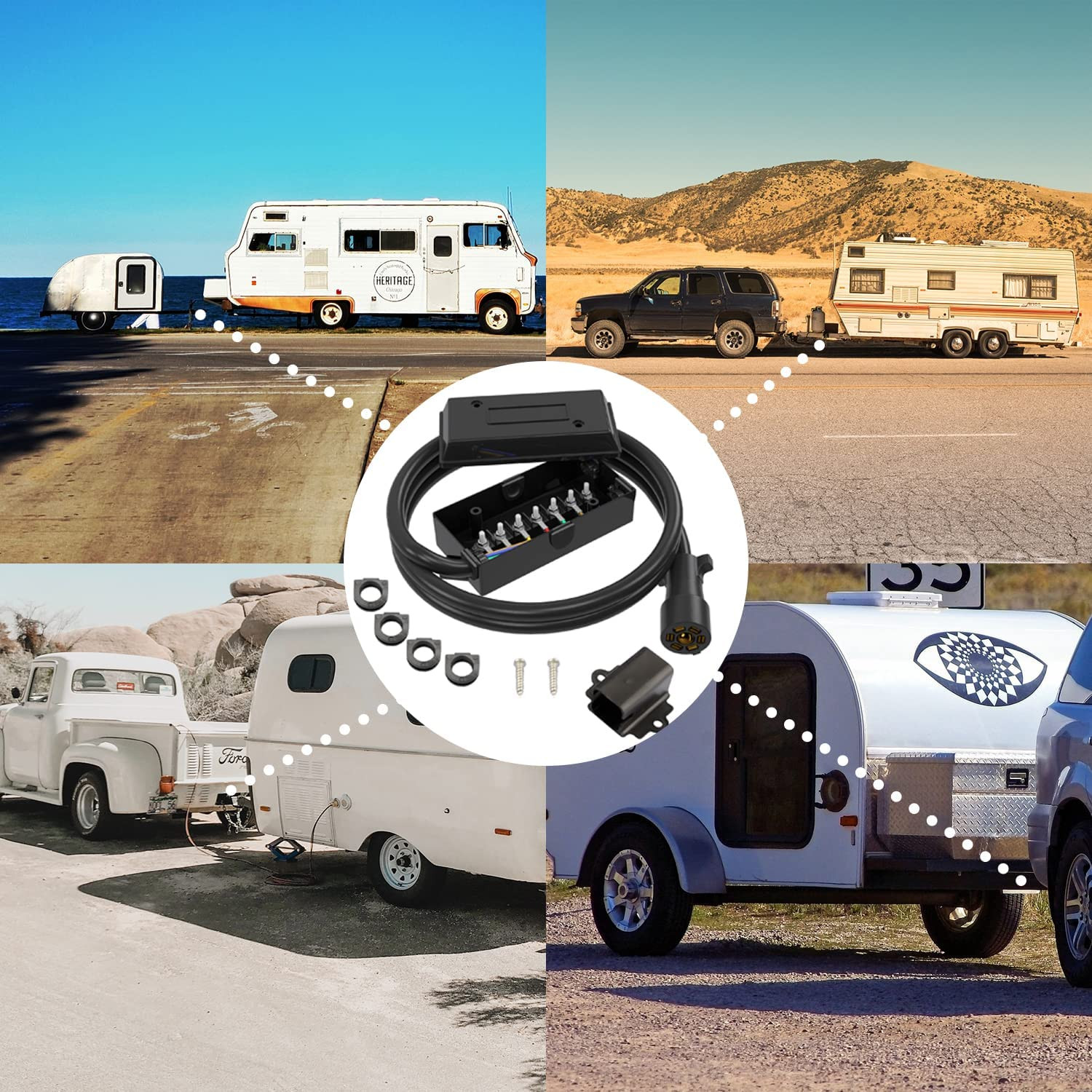 7 Way 8 Feet Trailer Cord Kit Include Plug Holder With Waterproof Junction Box