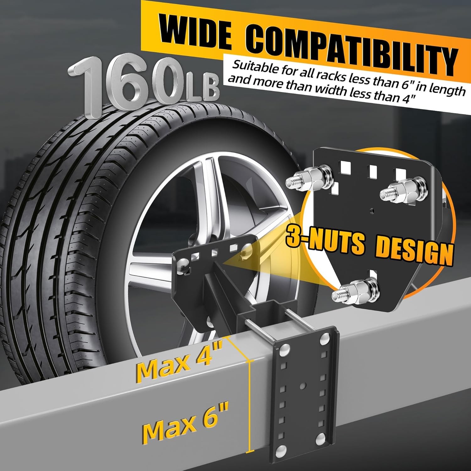 JEACENT Spare Tire Mount for Utility Trailer Accessories,3-Nut Design Spare Tire