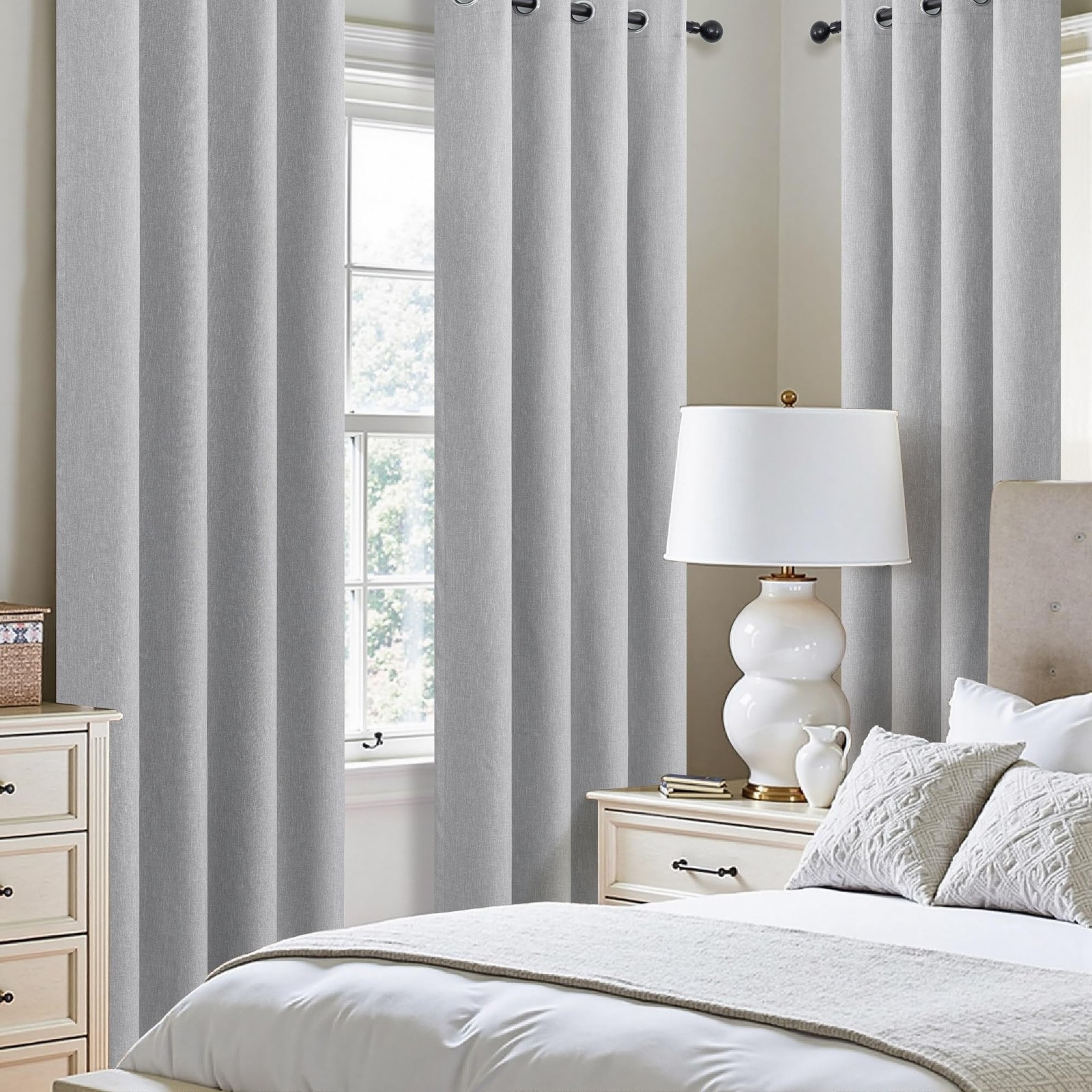 Light Grey Linen Blackout Curtains 102 Inch Length 2 Panels Set for Bedroom L…