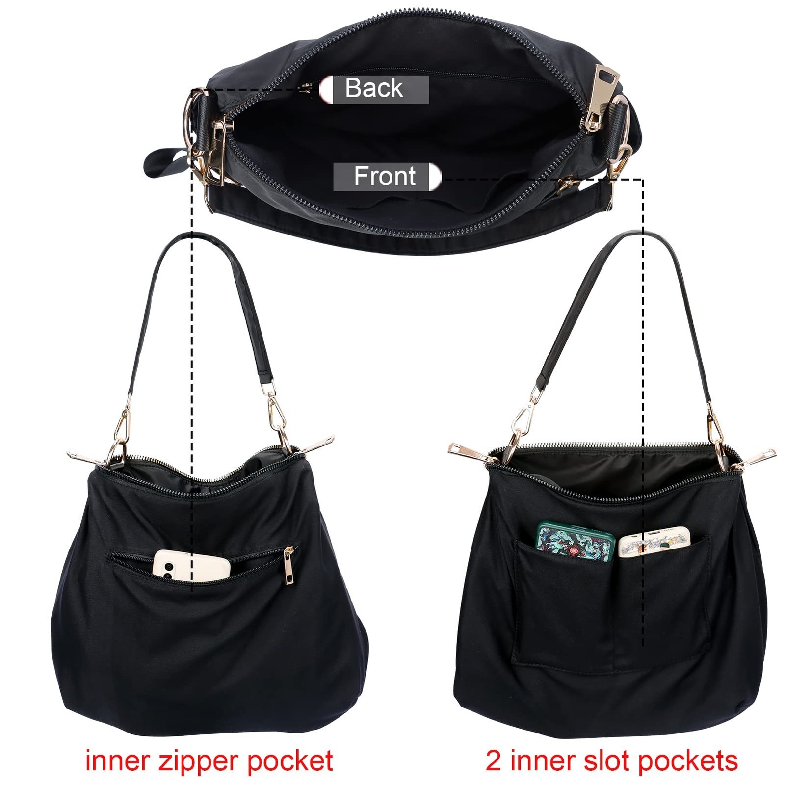 PAKFIEKS Women Nylon Crossbody Bag Hobo Tote Bag Large Capacity Anti-theft Li…