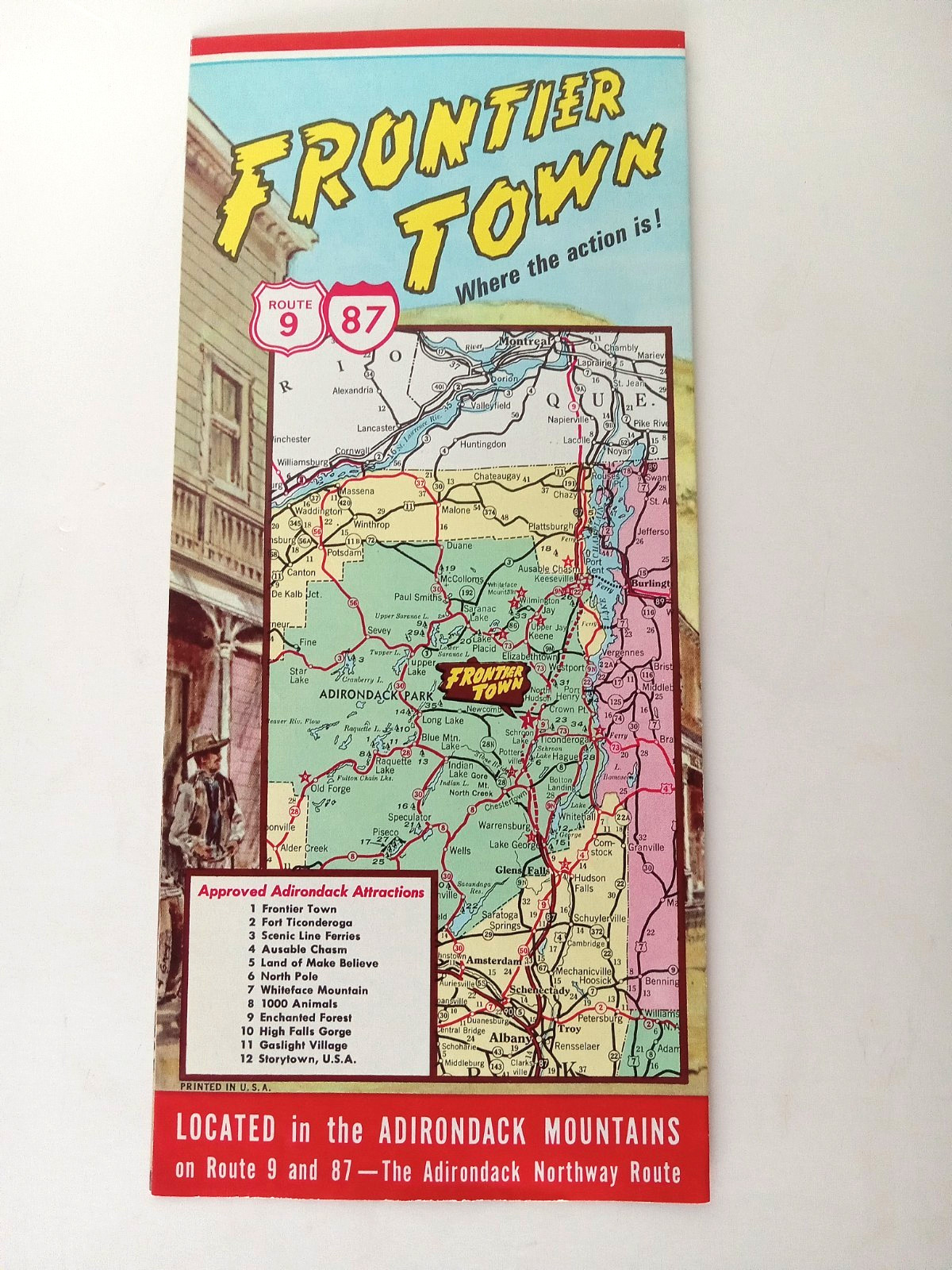 Vtg 1966 Frontier Town Adirondack Mountain Park NY Brochure Cowboys Calvary