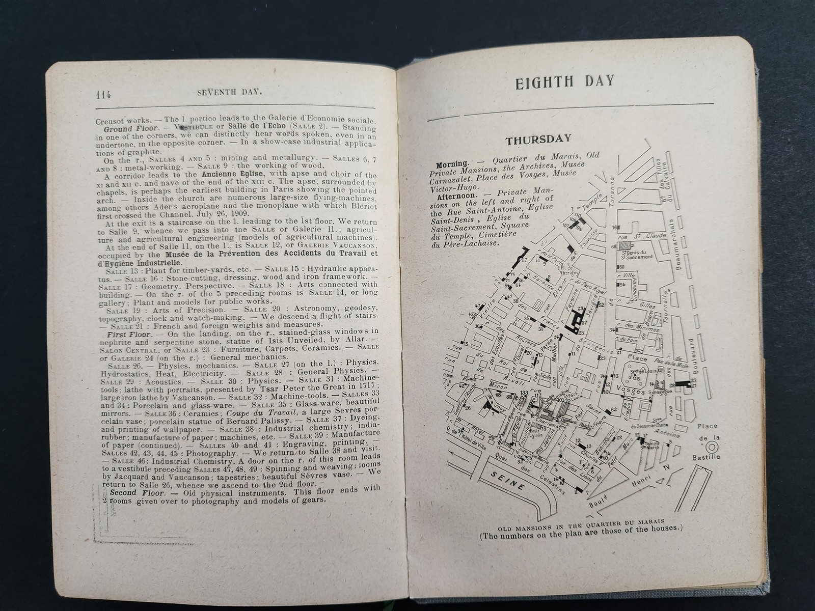 antique PARIS GUIDE travel w FOLDOUT MAP holy stairs die cut kleinert ILLUS