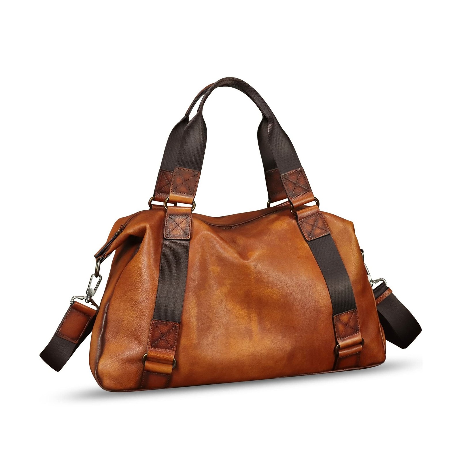 IVTG Vintage Leather Duffle Bag – Men’s Women’s Brown Shoulder Bag