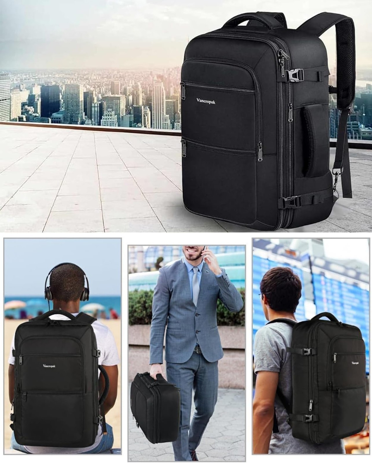 Vancropak 35L Carry on Bags for Airplanes, Luggage Backpack for Travel, Fligh…