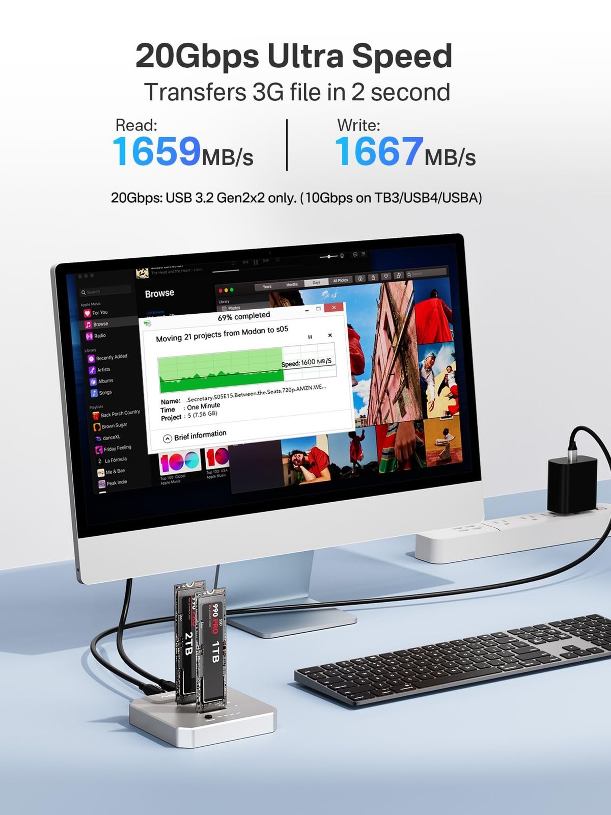 ACASIS 20Gbps M.2 NVMe SSD Cloner & Docking Station, Dual-Bay Offline Duplica…