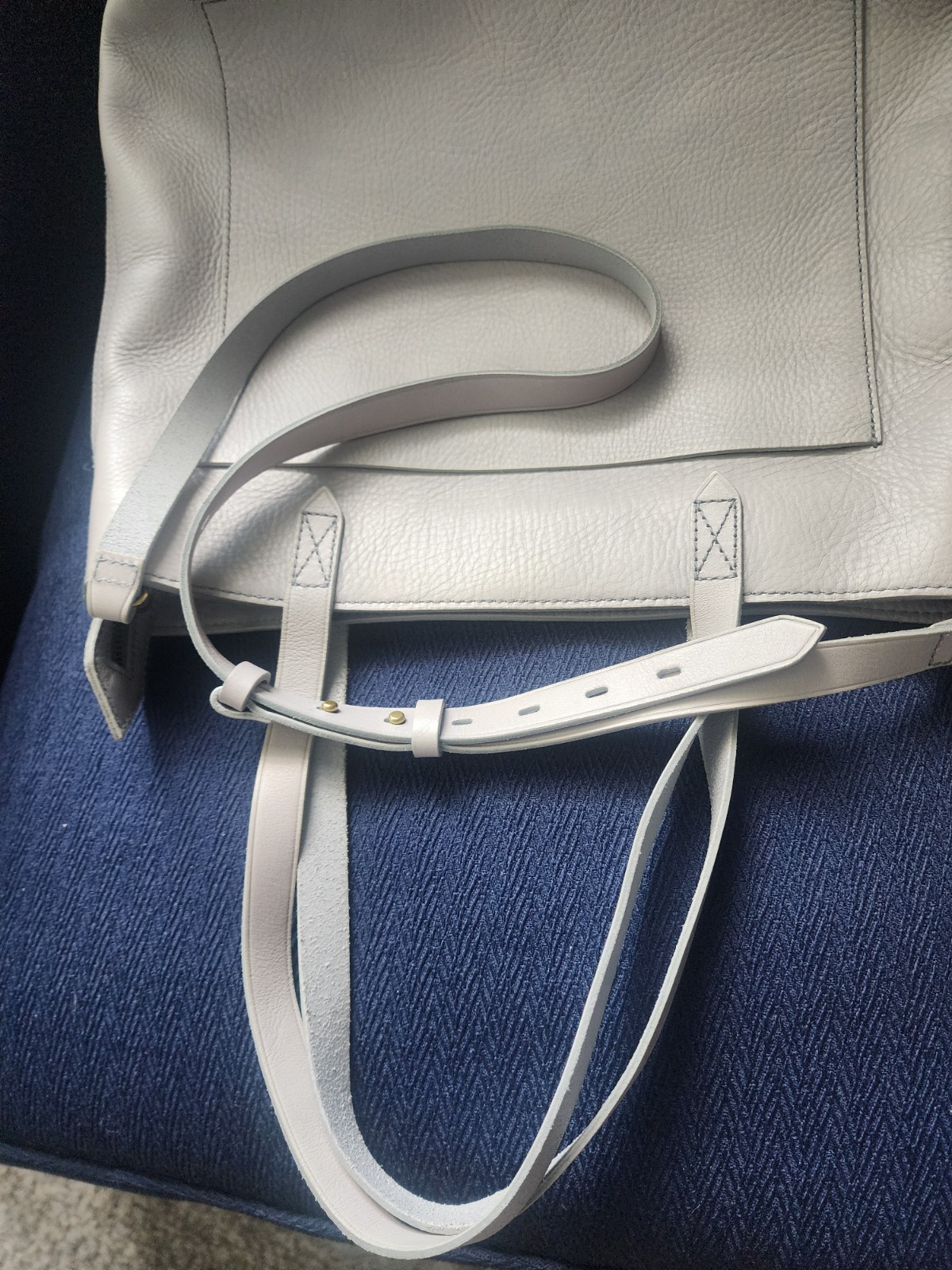 Madewell Light Gray Leather Tote Bag with Detachable Strap, Pouch, Zip Closure